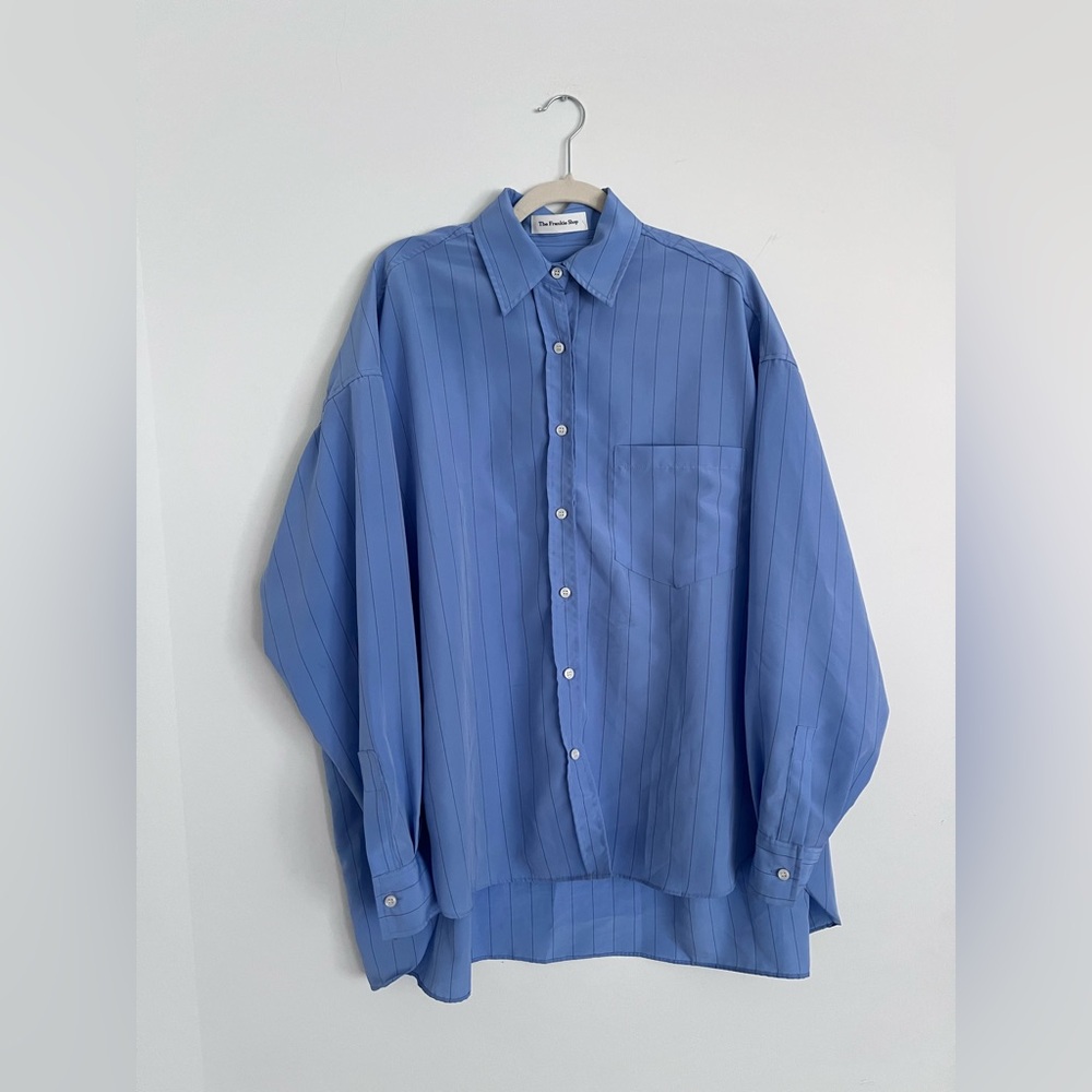 Blue Oversized Striped Shirt (Size XS/S)